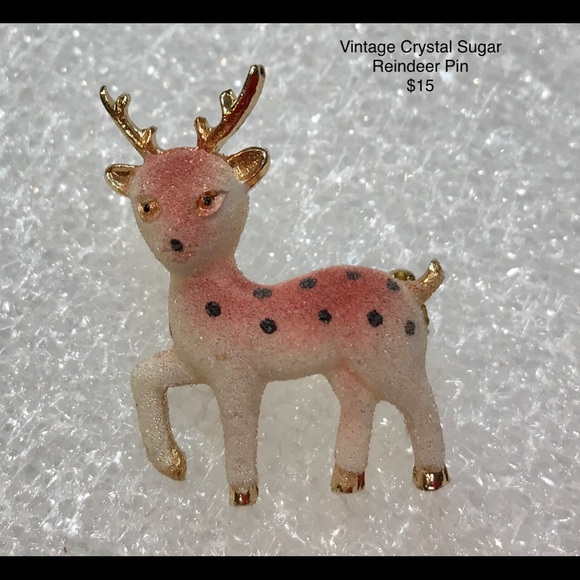 Vintage Crystal Sugar Reindeer Pin - Picture 1 of 4